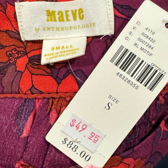 ANTHROPOLOGIE Maeve floral button up blouse S Small wine jourdain runa - Picture 3 of 7